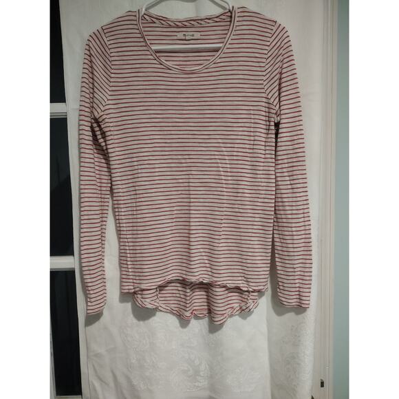 Knox Rose Tops - Madewell Small Long Sleeve Top White Red Stripe Casual Minimalist Soft Relaxed